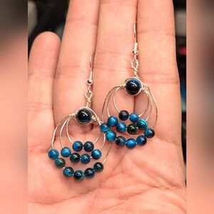 Artisan Sterling & Blue Cat's Eye Earrings